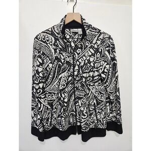 Chicos Zenergy Jacket Womens 2 Large Black White Paisley Textured Full Zip Mock